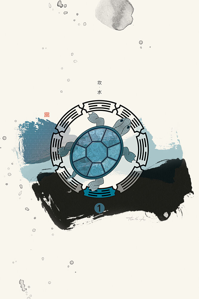 Blue Ink Turtle Circle art print by Thoth Adan for $57.95 CAD