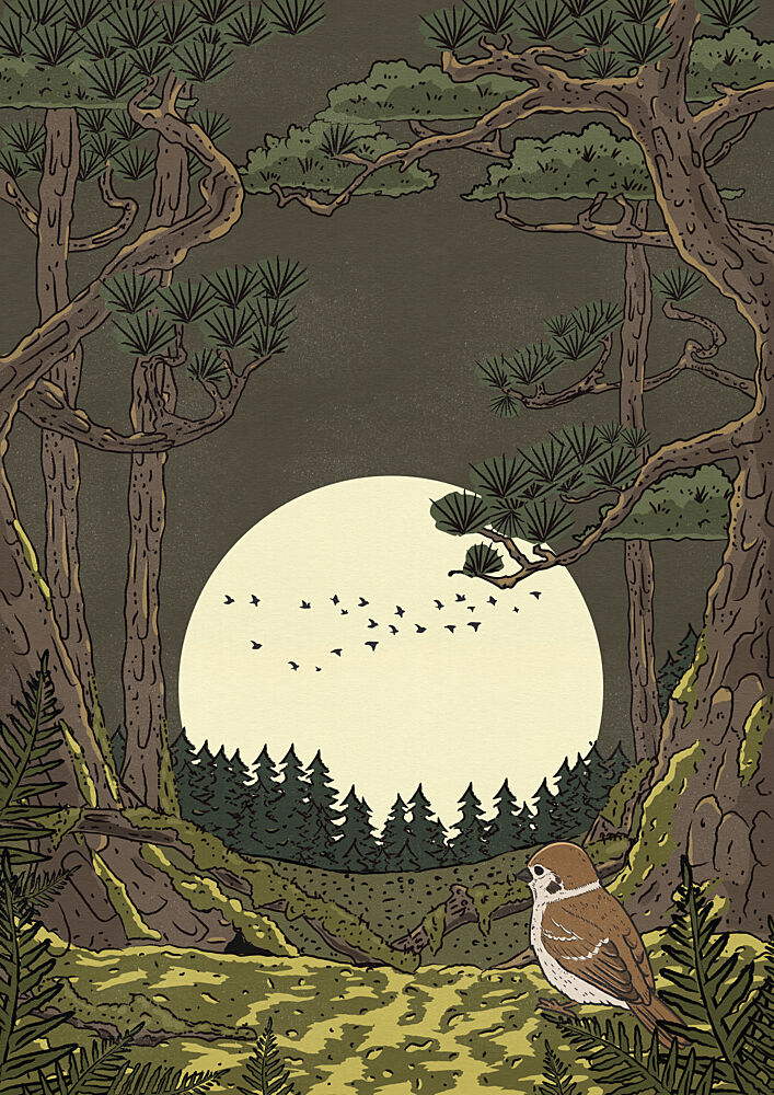 Moonlit Forest Bird art print by Nicholas for $57.95 CAD