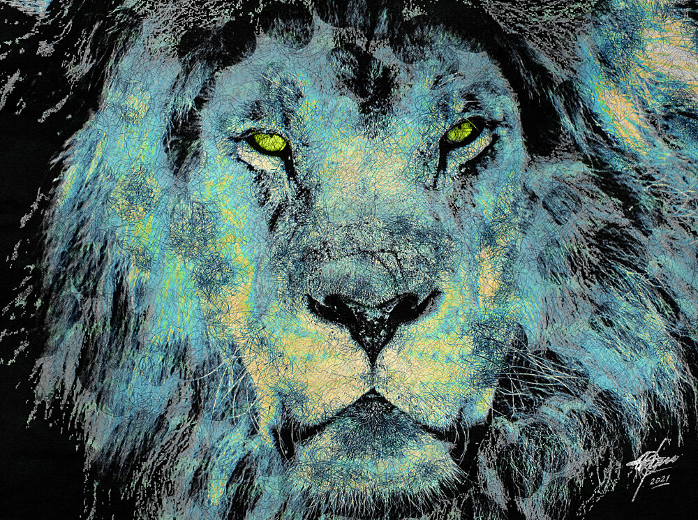 Majestic Blue Lion art print by Osvaldo Russo for $57.95 CAD