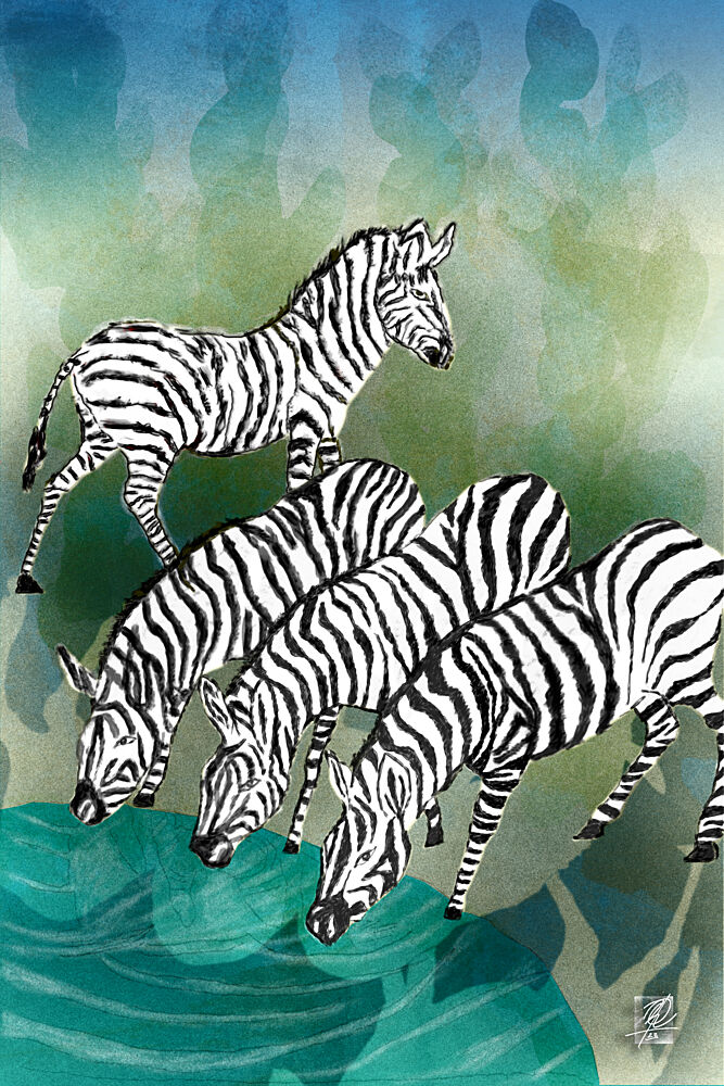 Zebras at the Watering Hole art print by Osvaldo Russo for $57.95 CAD