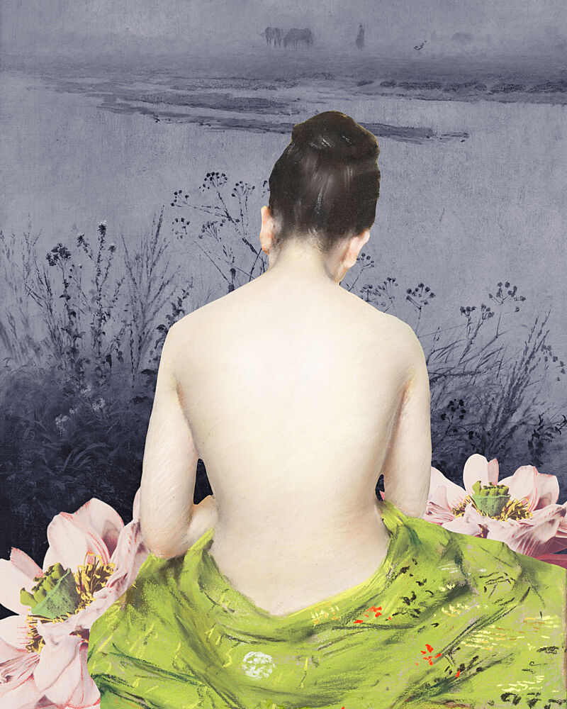 Contemplative Woman Misty Landscape art print by Wild Violets for $57.95 CAD