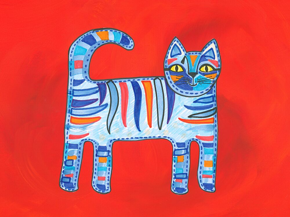 Whimsical Blue Cat art print by Isabelle Brent for $57.95 CAD