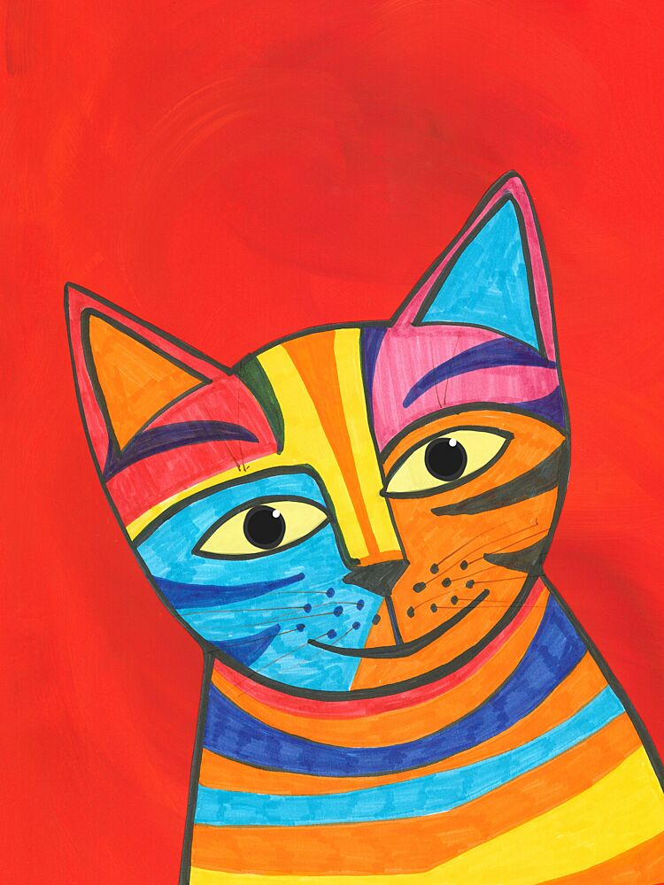Vibrant Striped Cat art print by Isabelle Brent for $57.95 CAD