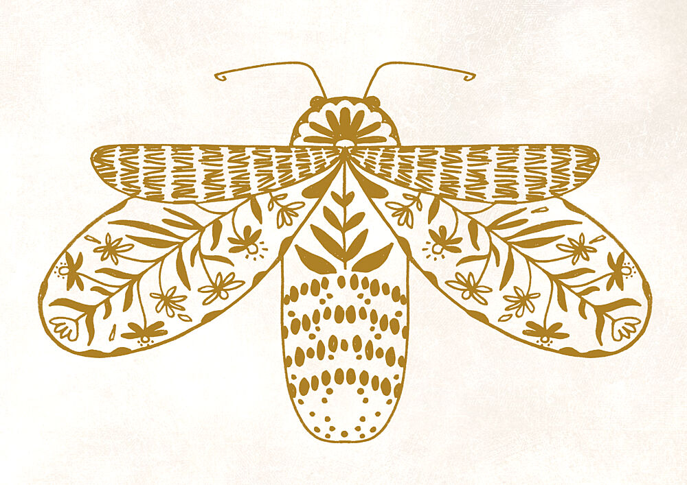 Golden Folk Moth art print by Rosana Laiz Blursbyai for $57.95 CAD