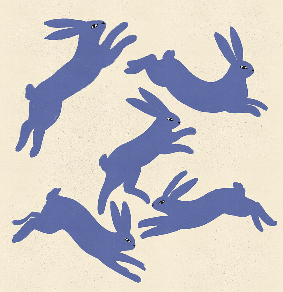 Blue Rabbits Jumping art print by Nicholas for $57.95 CAD
