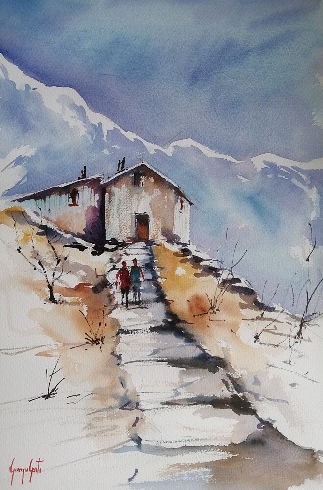 Snowy Path to Cabin art print by Giorgio Gosti for $57.95 CAD