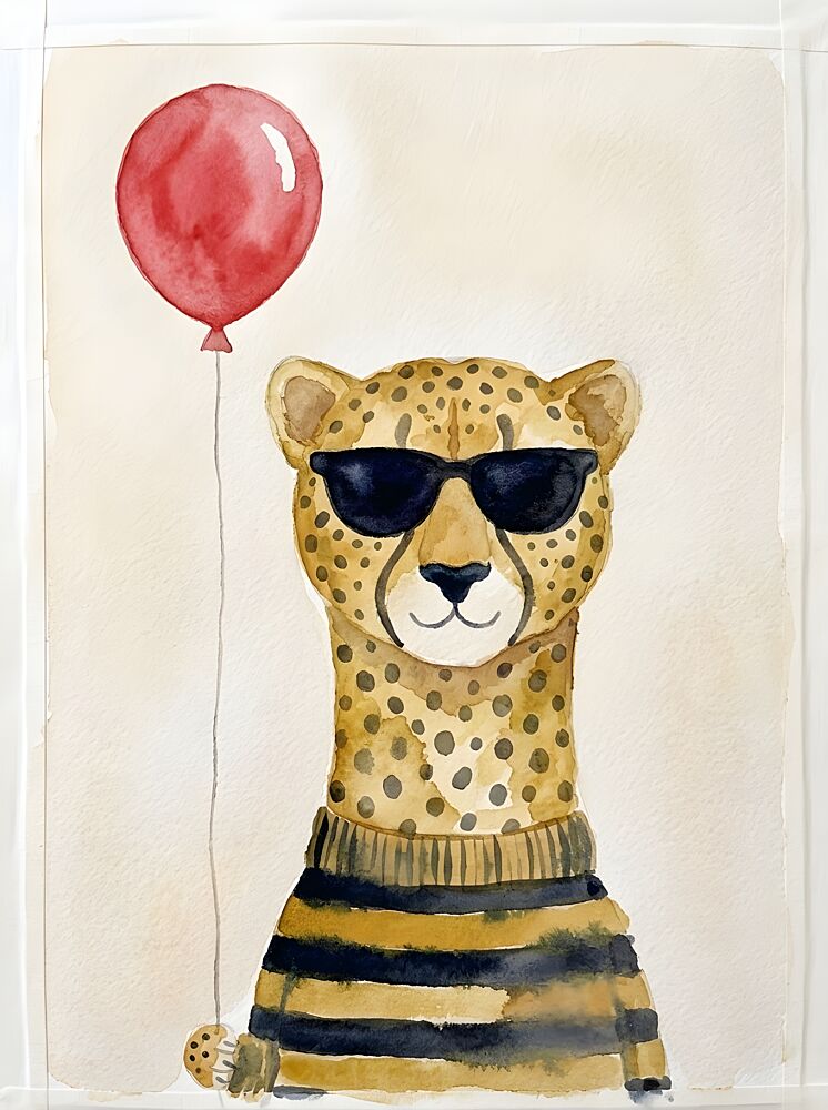 Cool Cheetah Balloon art print by Hugo for $57.95 CAD