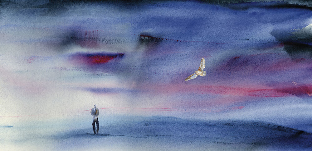 Solitary Figure Owl Flight art print by RodMacIver for $57.95 CAD