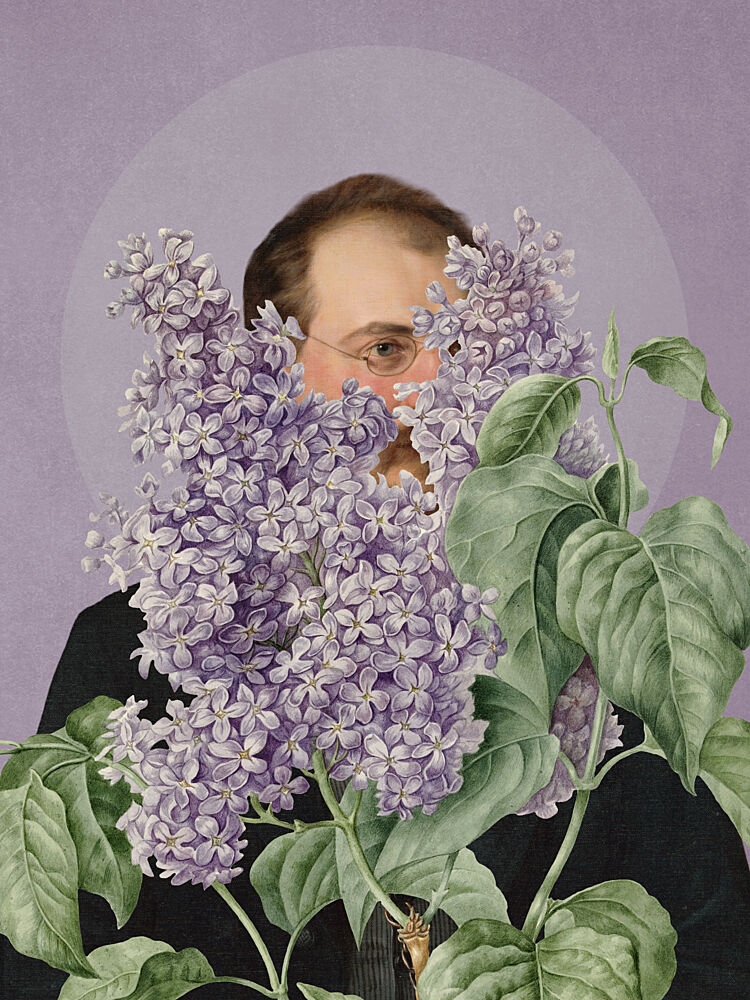 Man Behind Lilac Bloom art print by Marja van den Hurk for $57.95 CAD