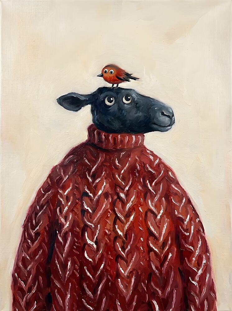 Cozy Sheep and Bird art print by Hugo for $57.95 CAD