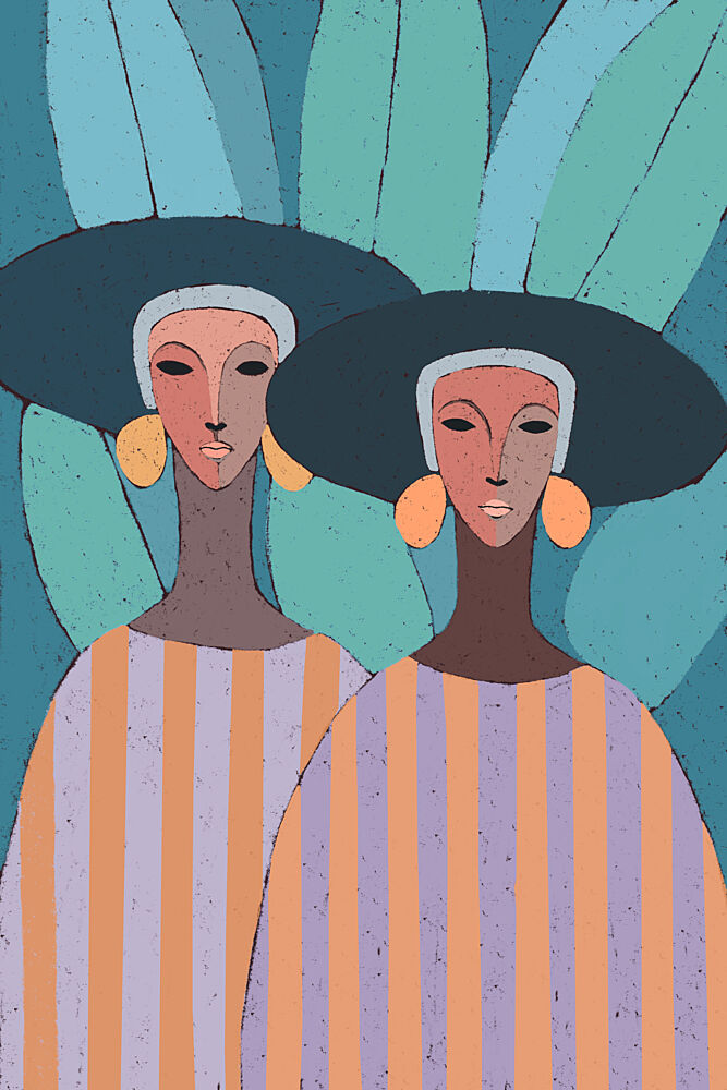 Women in Tropical Hats art print by Treechild for $57.95 CAD