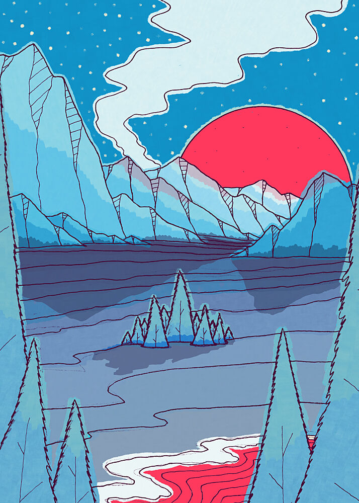 Red Sun Mountain Valley art print by Stephen Wade for $57.95 CAD