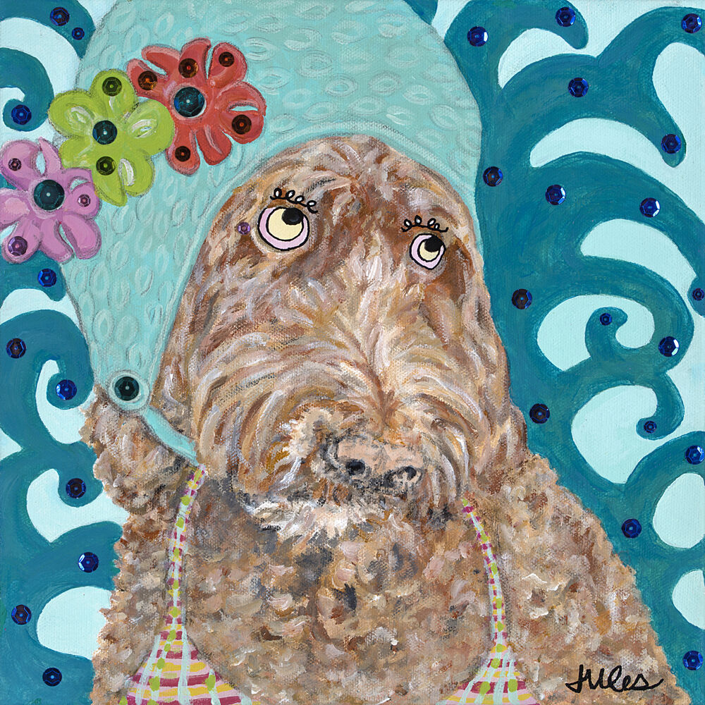 Cute Dog in Swim Cap art print by Jules Gissler for $57.95 CAD