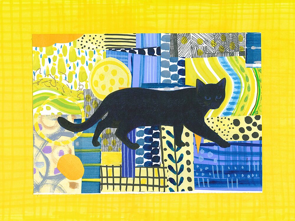 Whimsical Black Cat Stroll art print by Isabelle Brent for $57.95 CAD