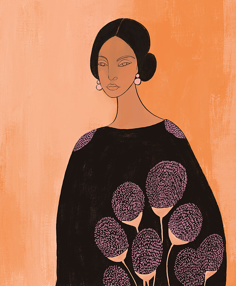 Elegant Woman Dark Floral art print by Dotz and Cats for $57.95 CAD