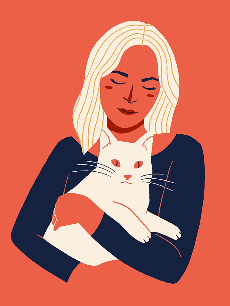 Cozy Woman and Cat art print by Monika Gregulska for $57.95 CAD
