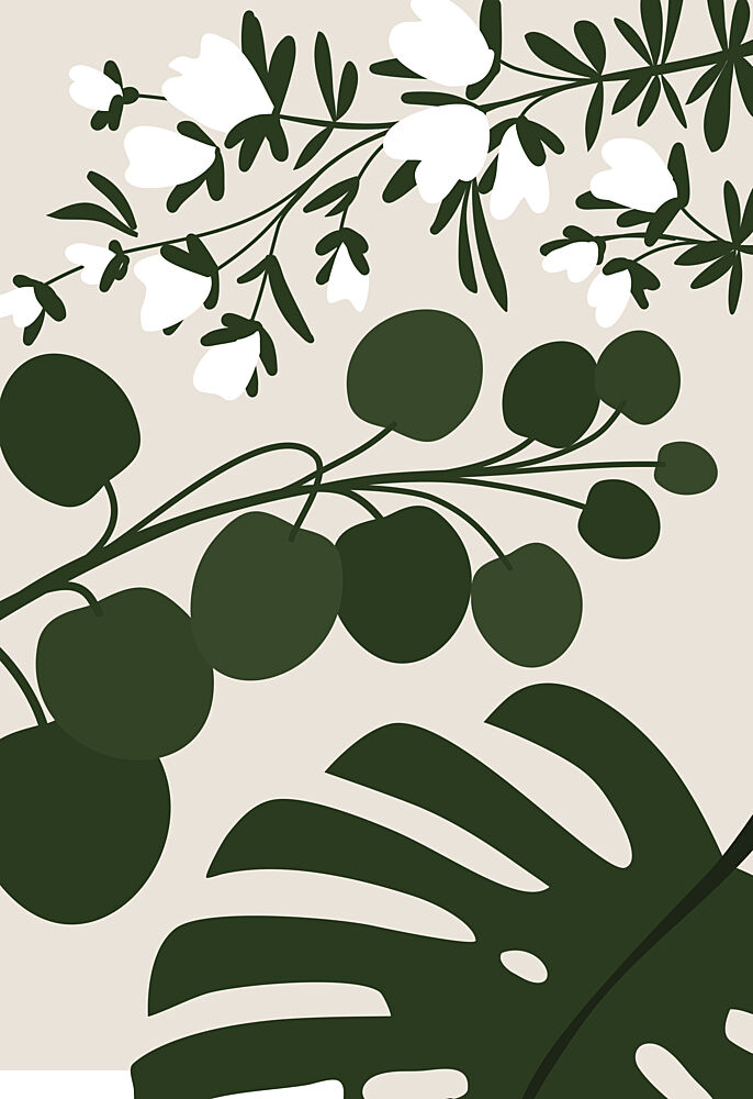 Green Leaves White Flowers art print by Rosana Laiz Blursbyai for $57.95 CAD
