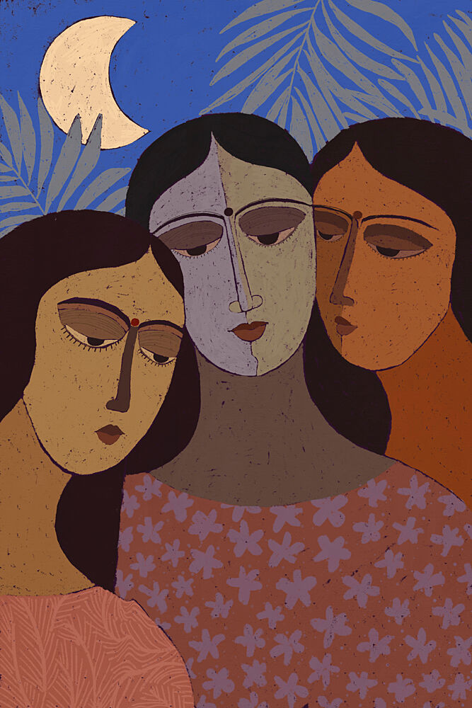 Three Women under Moon art print by Treechild for $57.95 CAD