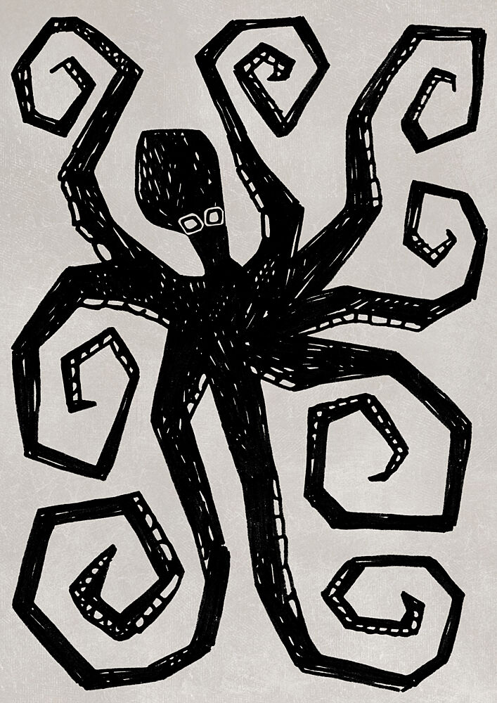 Black Octopus Swirl art print by Rosana Laiz Blursbyai for $57.95 CAD