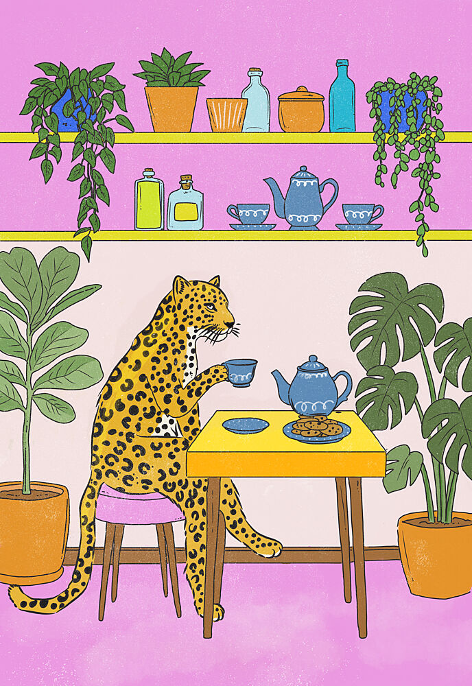 Leopard Tea Party art print by Nicholas for $57.95 CAD