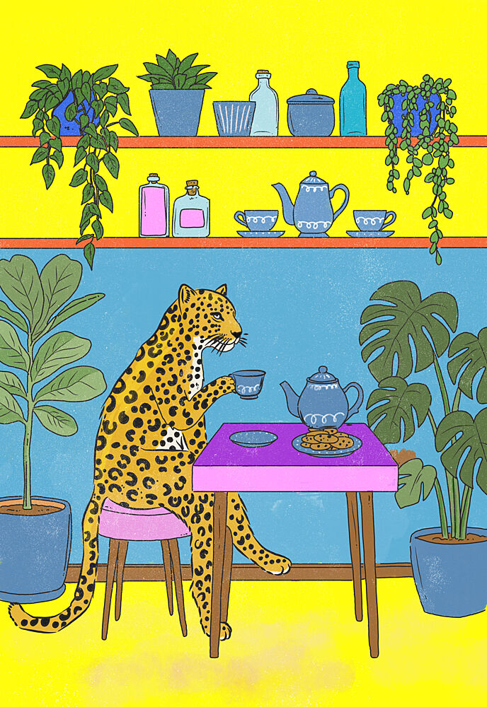 Leopard Tea Time art print by Nicholas for $57.95 CAD