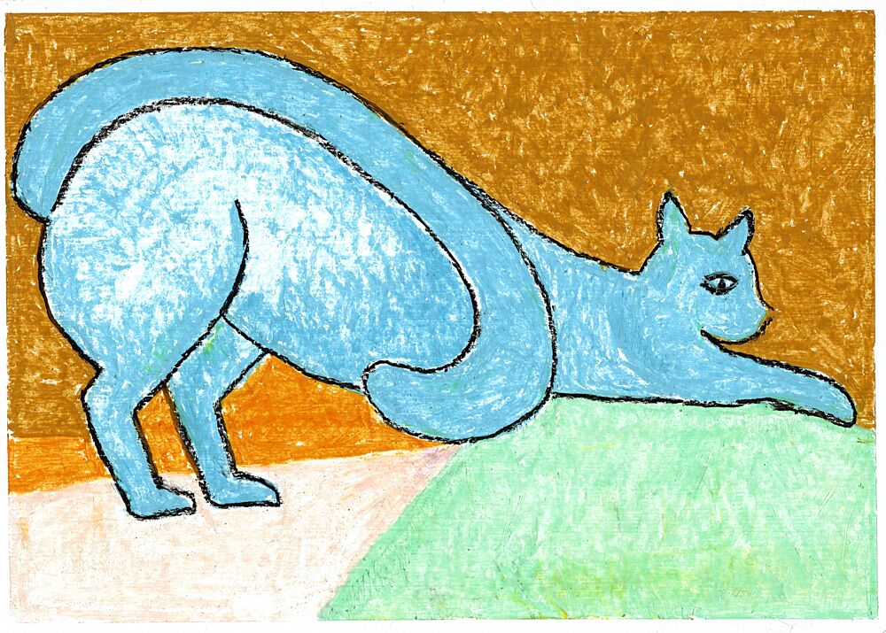 Whimsical Blue Cat art print by Annick for $57.95 CAD