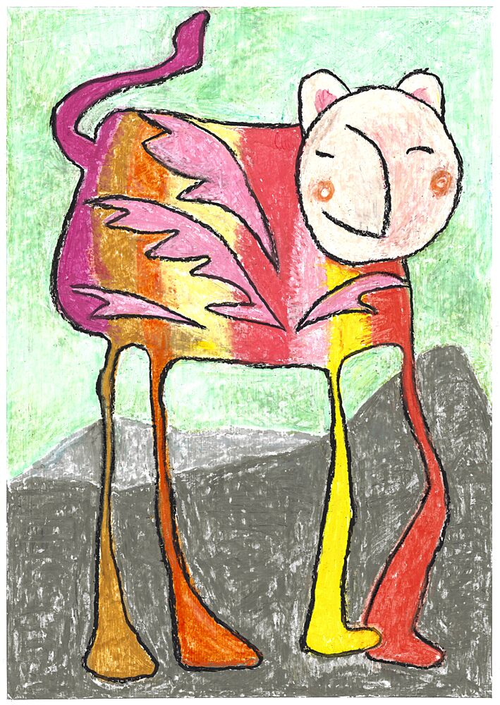 Whimsical Striped Cat art print by Annick for $57.95 CAD