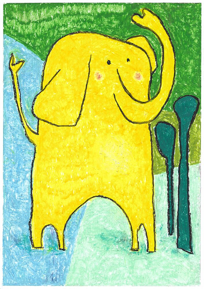 Waving Yellow Elephant art print by Annick for $57.95 CAD