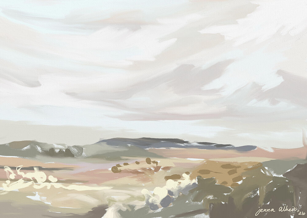 Peaceful Desert Landscape art print by Jenna Alheit for $57.95 CAD