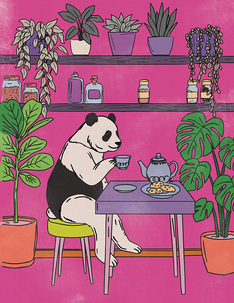 Cozy Panda Tea Time art print by Nicholas for $57.95 CAD