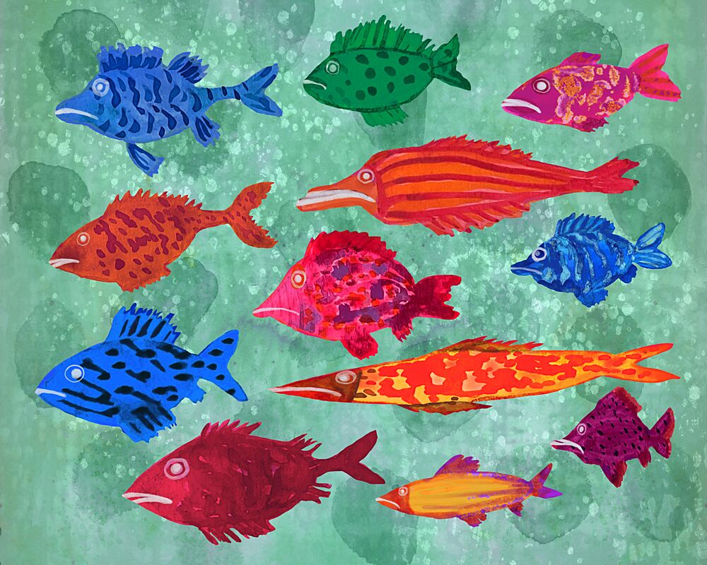 Colorful Ocean Fish art print by Aliya Putrus for $57.95 CAD