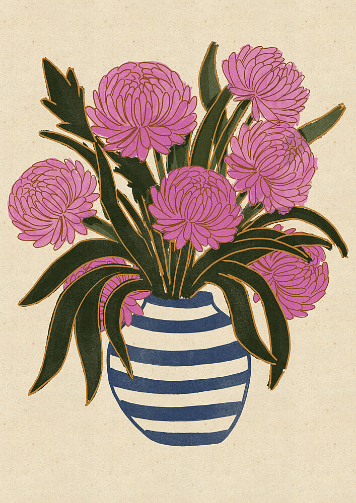 Pink Flowers Striped Vase art print by Nicholas for $57.95 CAD