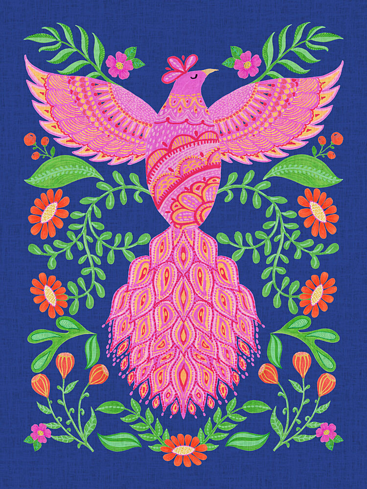 Pink Phoenix Folk Art art print by Suchi Deb for $57.95 CAD