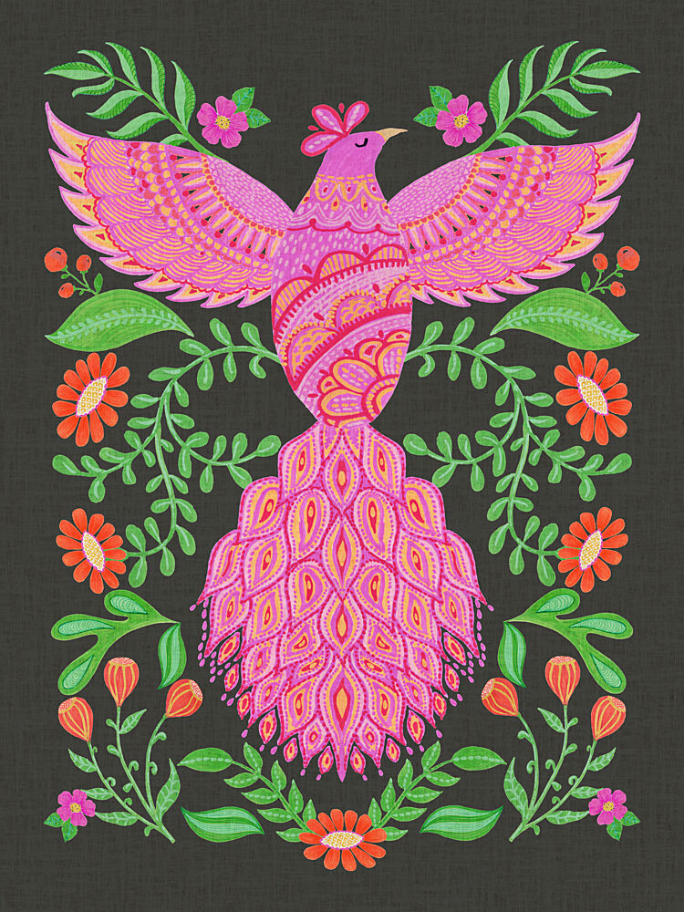 Vibrant Folk Phoenix art print by Suchi Deb for $57.95 CAD
