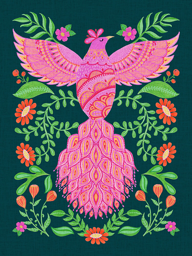 Vibrant Folk Phoenix art print by Suchi Deb for $57.95 CAD