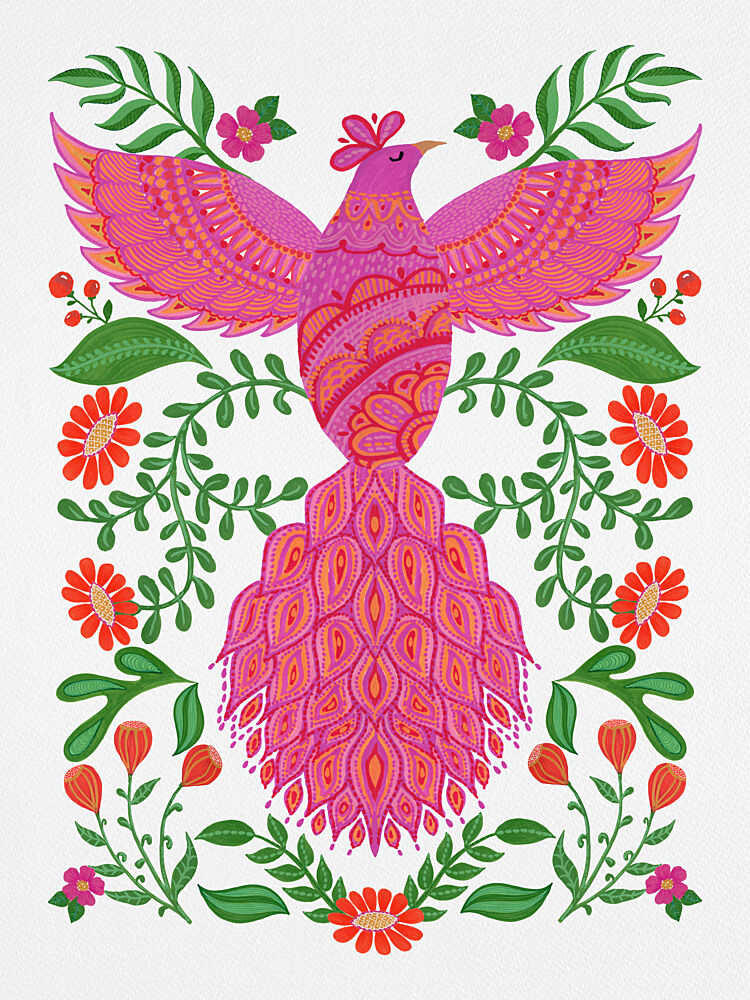 Vibrant Phoenix Floral Bird art print by Suchi Deb for $57.95 CAD