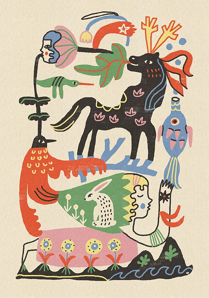Enchanted Folk Art Gathering art print by Raipa Studio for $57.95 CAD