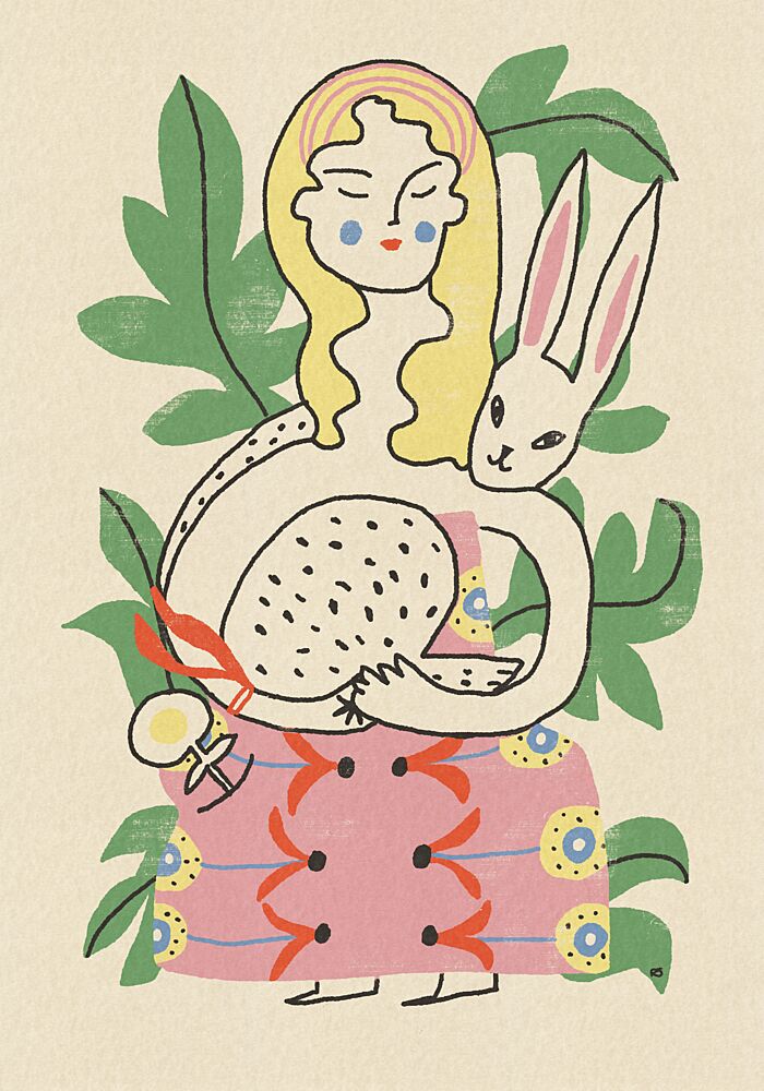 Whimsical Woman and Rabbit art print by Raipa Studio for $57.95 CAD