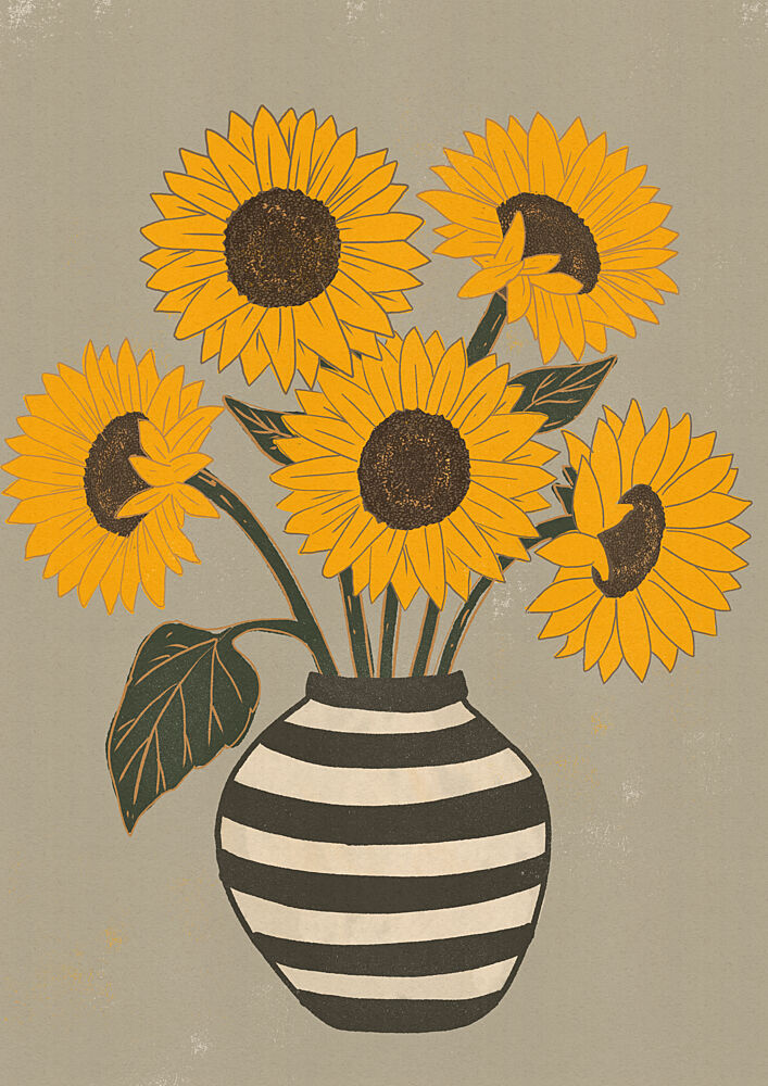 Sunflowers in Striped Vase art print by Nicholas for $57.95 CAD