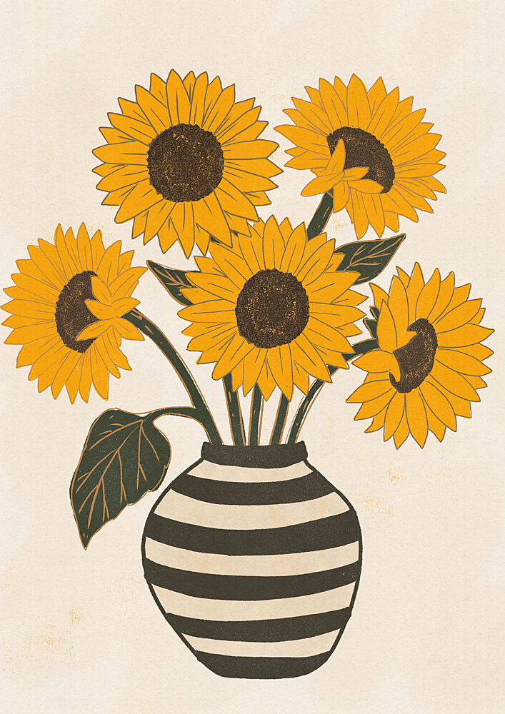 Sunflowers in Striped Vase art print by Nicholas for $57.95 CAD