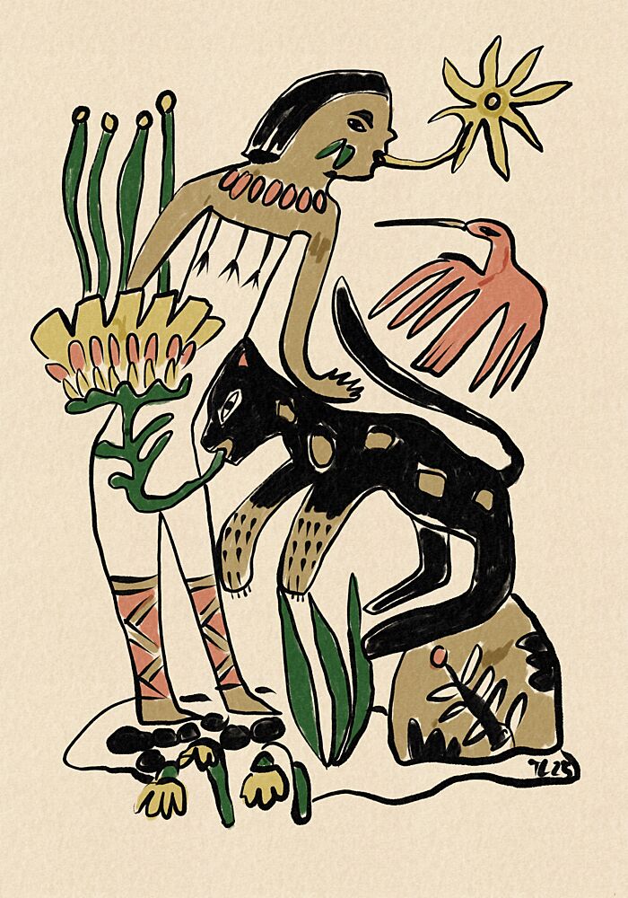 Folk Figure and Panther art print by Raipa Studio for $57.95 CAD