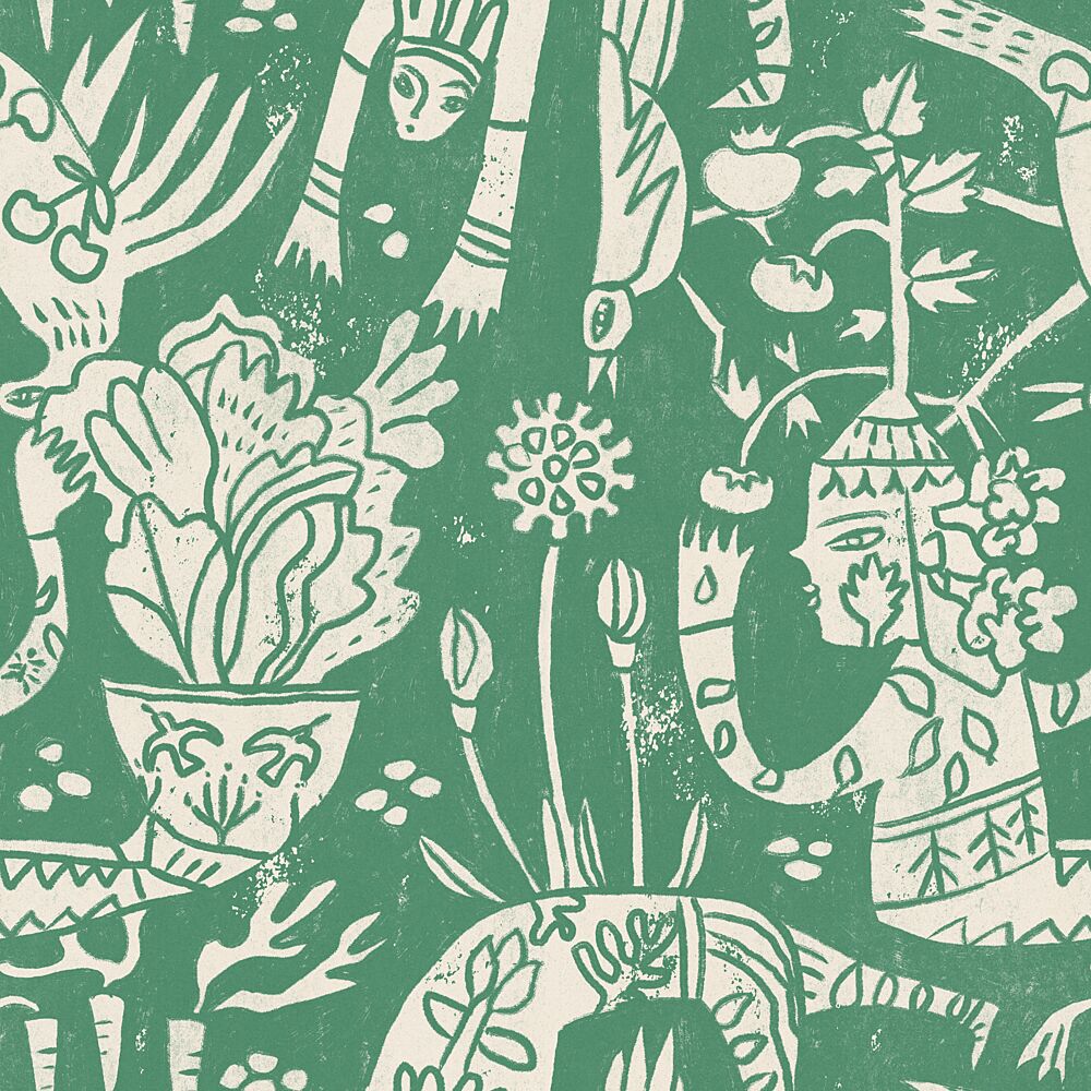 Green Garden Folk Pattern art print by Raipa Studio for $57.95 CAD