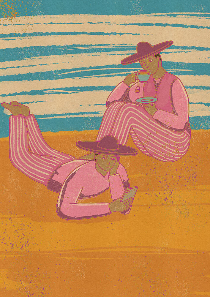 Pink Striped Beach Day art print by Nicholas for $57.95 CAD