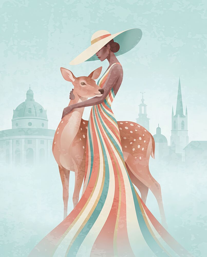 Elegant Woman Deer Embrace art print by Emel Tunaboylu for $57.95 CAD