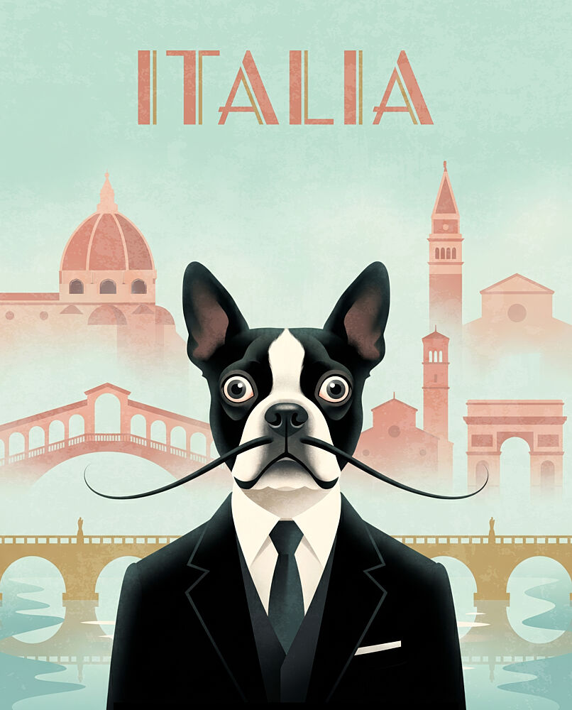 Italian Gentleman Boston Terrier art print by Emel Tunaboylu for $57.95 CAD