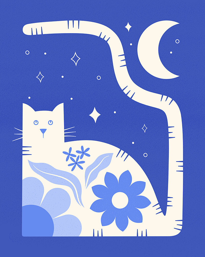 Whimsical Moon Cat art print by Artprink for $57.95 CAD