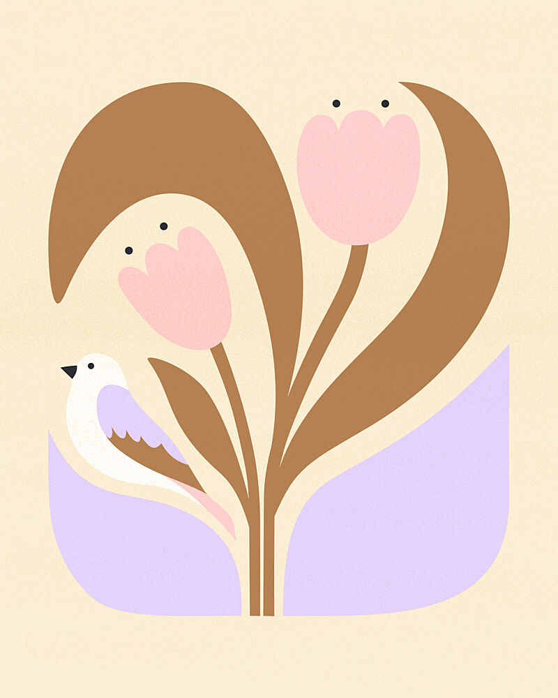 Sweet Pink Tulips and Bird art print by Artprink for $57.95 CAD
