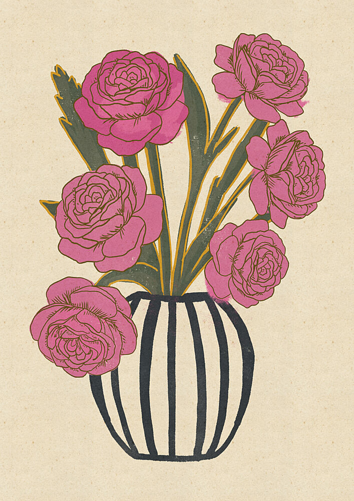 Pink Blooms Striped Vase art print by Nicholas for $57.95 CAD