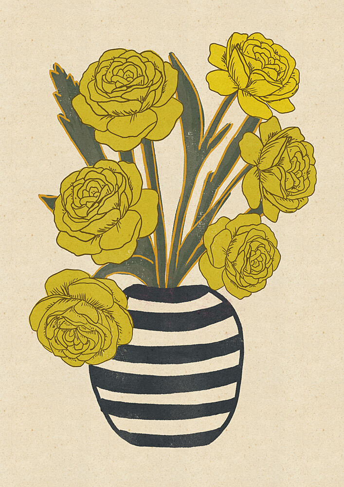 Yellow Blooms Striped Vase art print by Nicholas for $57.95 CAD