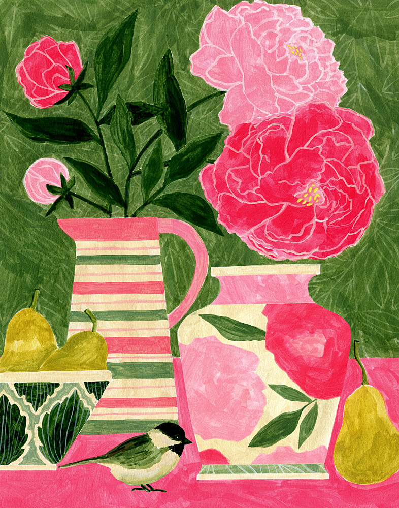 Vibrant Peonies and Bird art print by Susan Black for $57.95 CAD